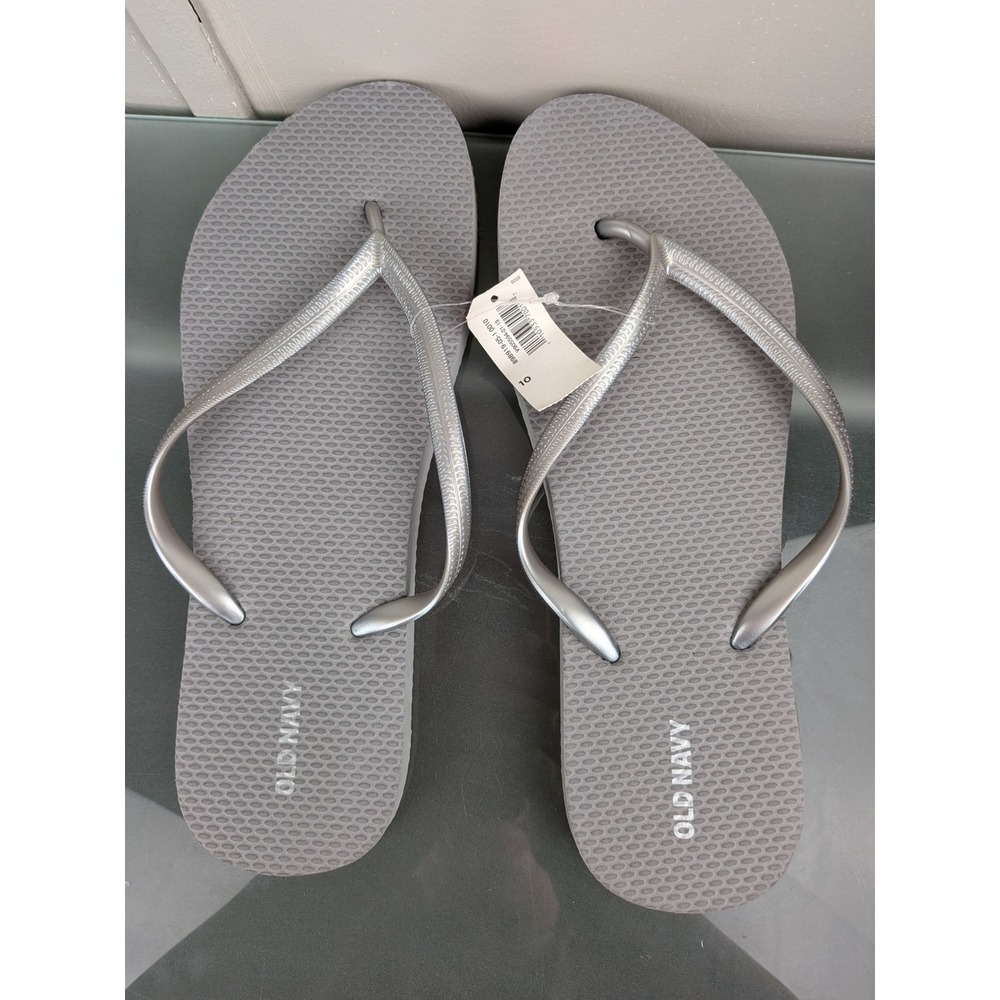 Old Navy Womens Metallic Silver Grey Classic Thong Flip Flop Sandals 10